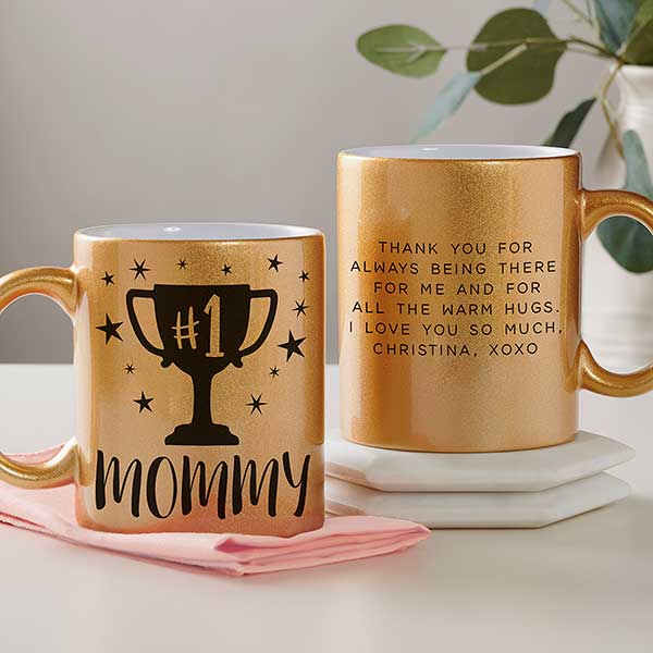 #1 Mom Trophy Personalized Glitter Coffee Mugs - 27368