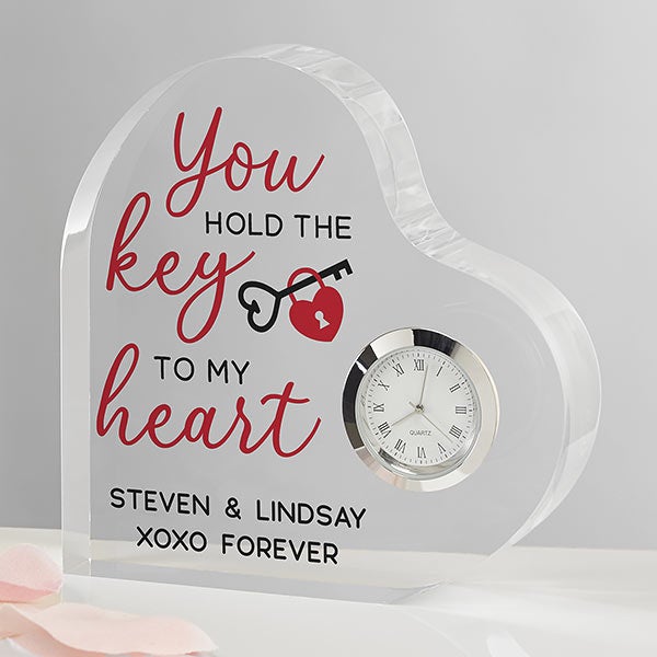 Key To My Heart Personalized Printed Heart Clock - 27380