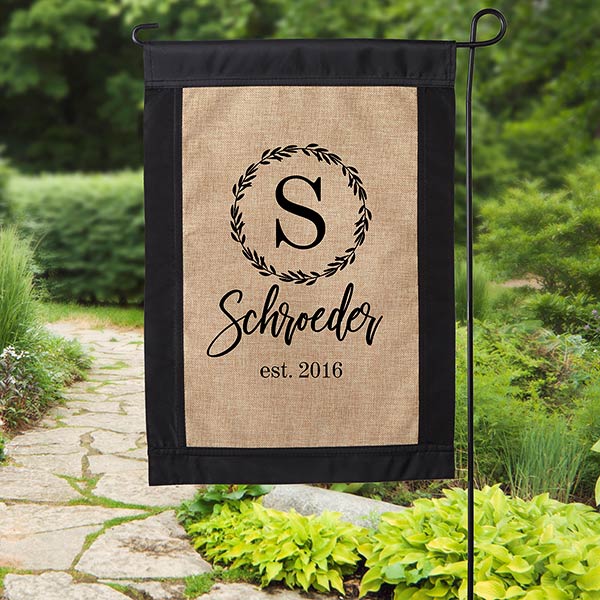 Laurel Monogram Personalized Burlap Garden Flag - 27436