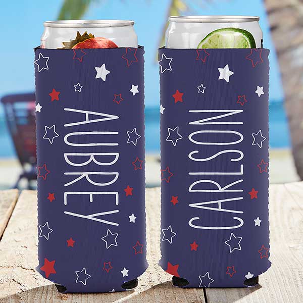 Stars & Stripes Personalized Slim Can Cooler - 27452