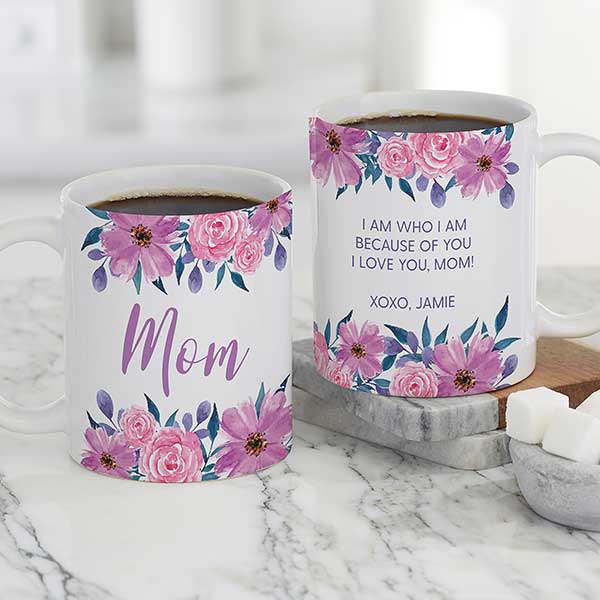 Feminine Florals Personalized Mom Coffee Mugs