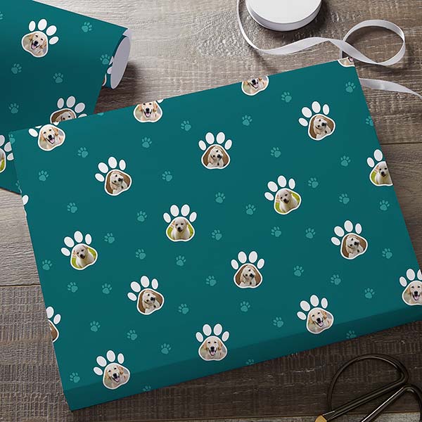 Paw Prints Personalized Photo Wrapping Paper Roll - 18ft Roll