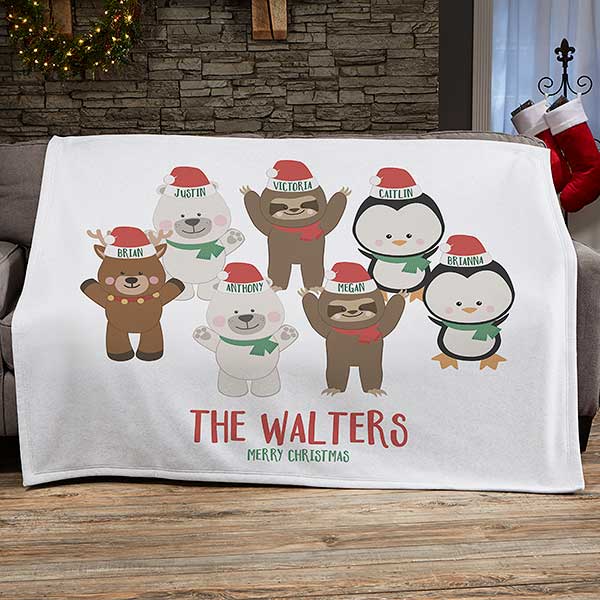 Holly Jolly Characters Personalized Christmas Throw Pillows