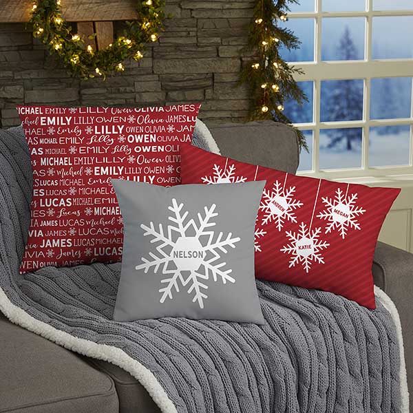 Snowflake Family Personalized Christmas Lumbar Throw Pillow