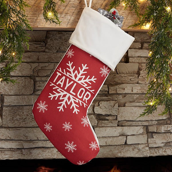 Snowflake Family Personalized Ivory Christmas Stocking - Christmas