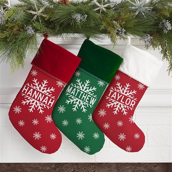 Snowflake Family Personalized Burgundy Christmas Stocking