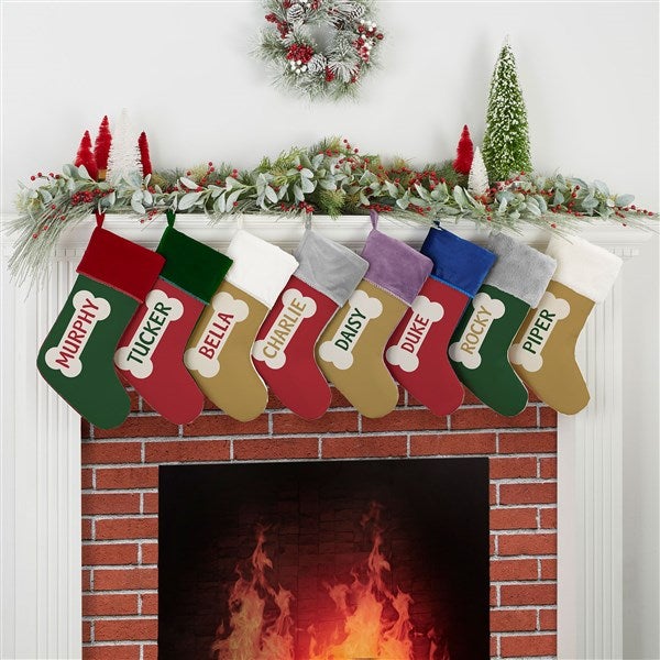 Dog Bone Personalized Green Christmas Stocking