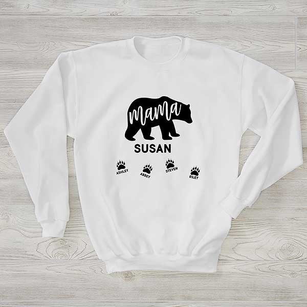 Mama Bear Personalized Hanes White Crewneck Sweatshirt