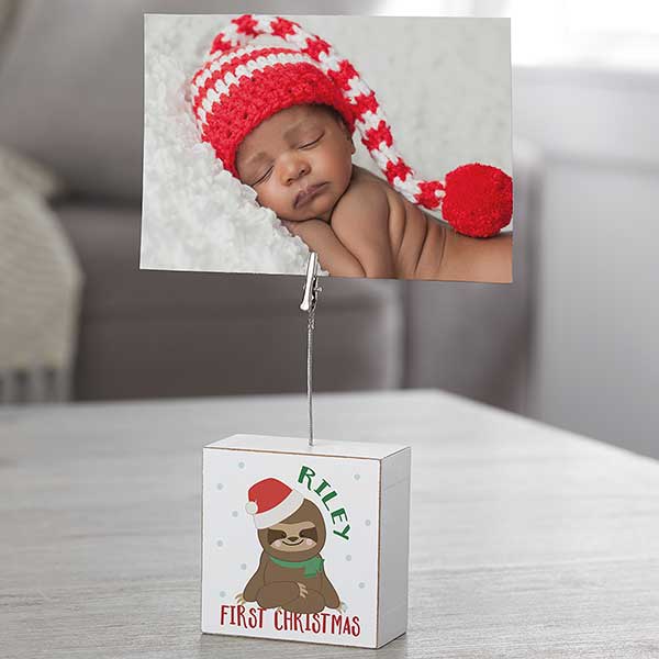 Holly Jolly Christmas Personalized Photo Clip Holder Block - 28038