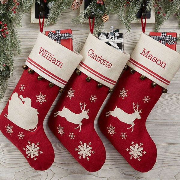 Nostalgic Noel Santa Embroidered Christmas Stockings - Christmas Clearance