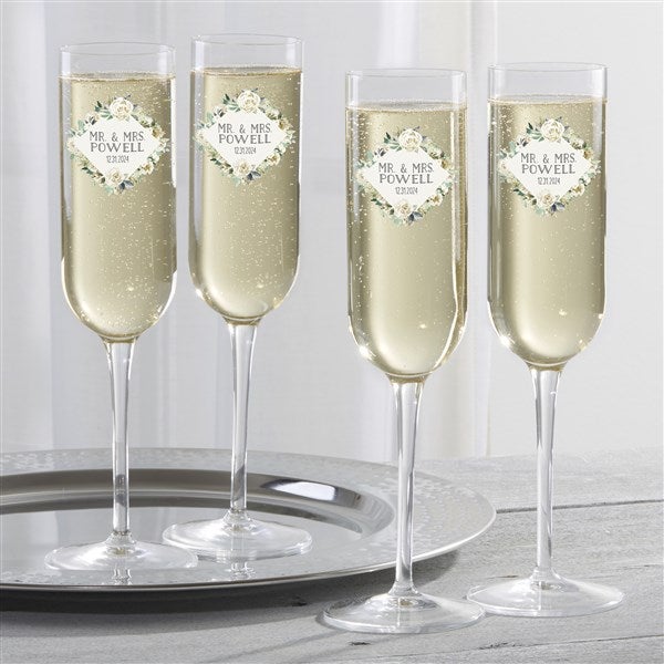 Mr. & Mrs. Floral Wine Glasses > Toasting Flutes