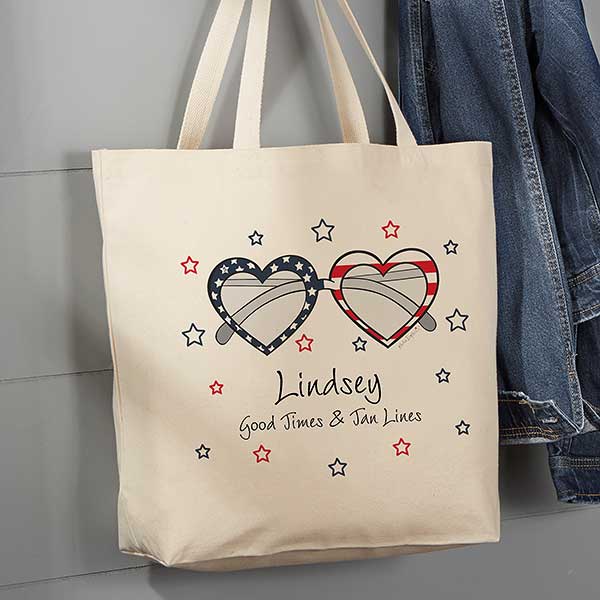 Patriotic Sunnies Personalized Beach Canvas Tote Bags - 28093