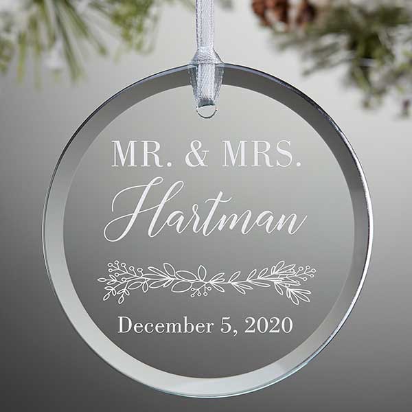 Laurels of Love Round Personalized Glass Ornament - Christmas Clearance