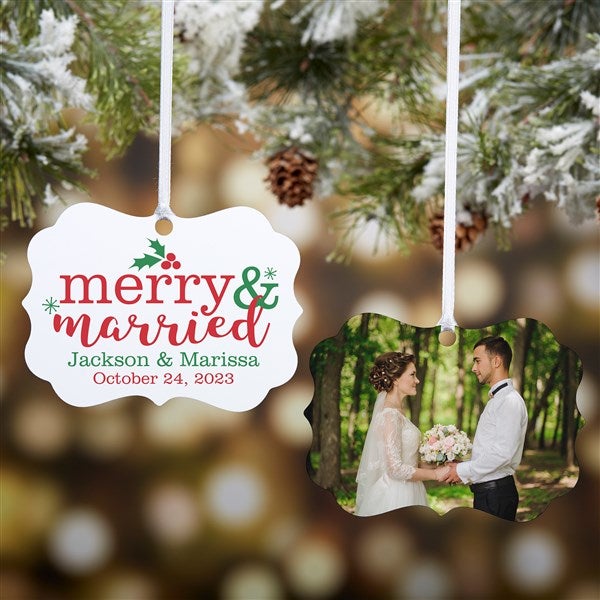 Merry & Married Personalized Photo Metal Ornament