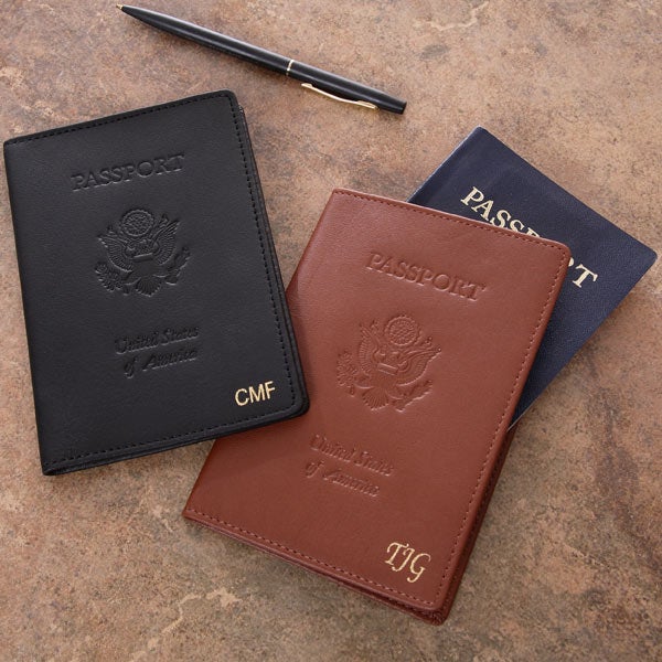 Personalized Leather Passport Covers - First Class Monogram Design - 2837