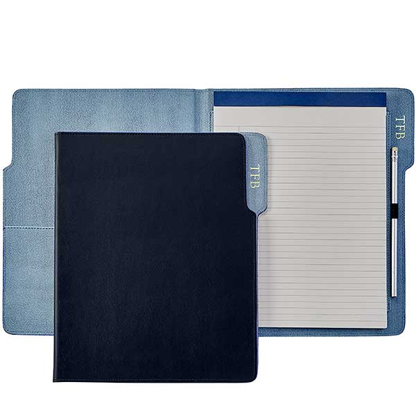 Premium Debossed Leather Padfolio - Navy - Office Gifts