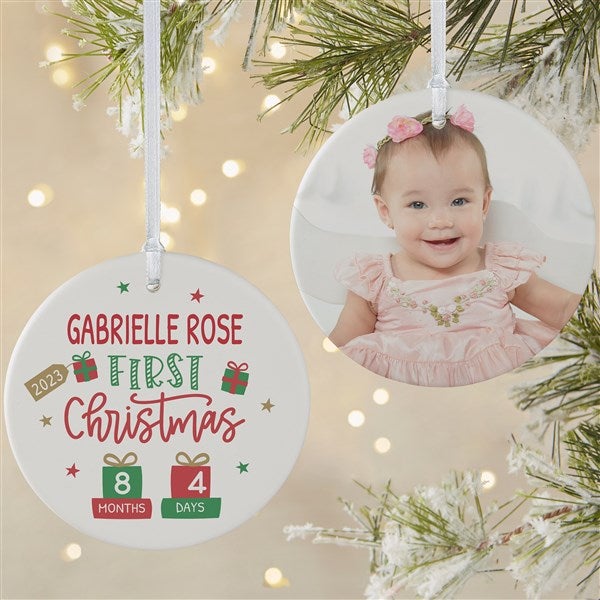 Baby's First Christmas Age Personalized Ornament - 2 Sided Matte