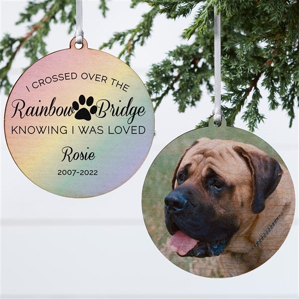 Rainbow Bridge Pet Memorial Personalized Ornament - 2 Sided Wood