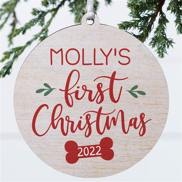 Dog's 1st Christmas Personalized Ornament - 1 Sided Wood