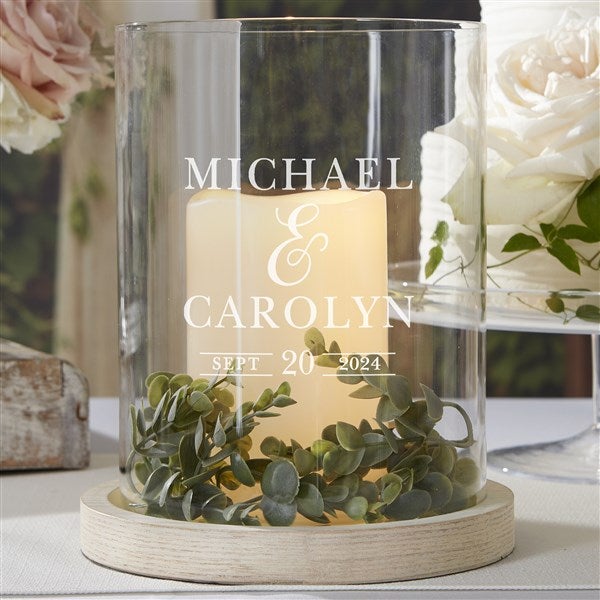 Moody Chic Wedding Personalized Wood Hurricane Candle Holder - 28512