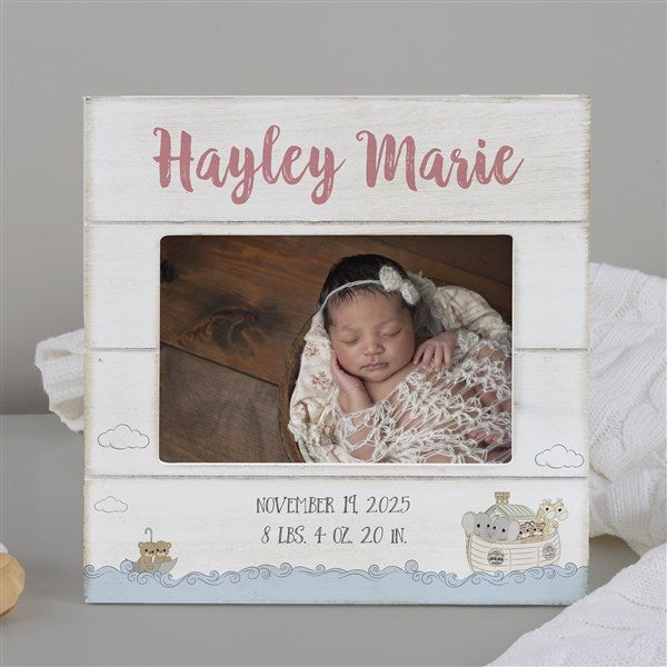 Precious Moments Noah's Ark Personalized Baby Girl Shiplap Frame - 28556