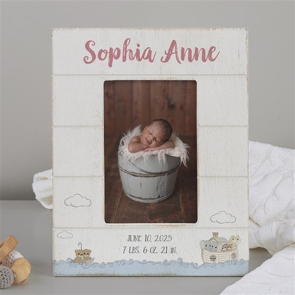 Precious Moments Noah's Ark Personalized Baby Girl Shiplap Frame - 28556