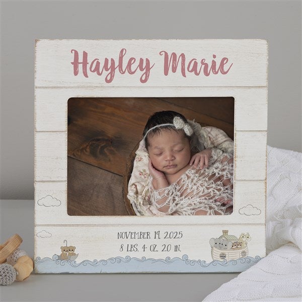 Precious Moments Noah's Ark Personalized Baby Girl Shiplap Frame - 28556