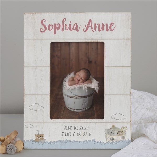 Precious Moments Noah's Ark Personalized Baby Girl Shiplap Frame - 28556