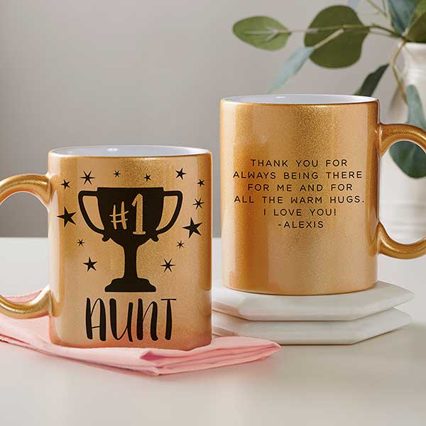 #1 Aunt Trophy Personalized Glitter Coffee Mugs - 28904