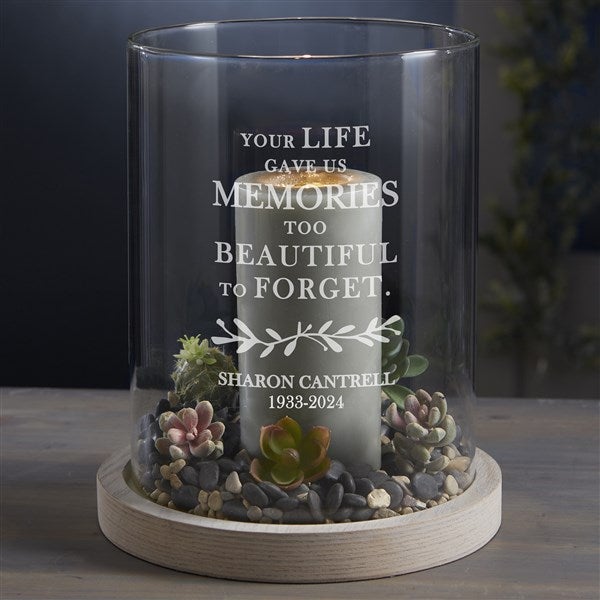 Botanical Memorial Personalized Wood Hurricane Candle Holder - 29078