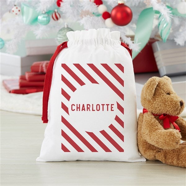 Striped Candy Cane Personalized Canvas Drawstring Santa Sack - 29365