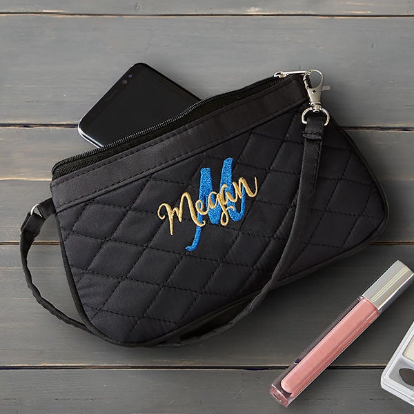 Playful Name Embroidered Quilted Wristlet