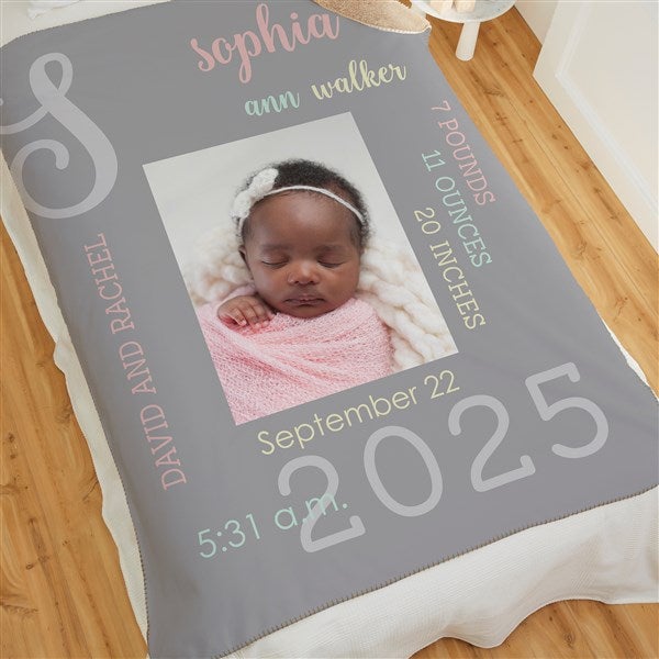 Modern All About Baby Girl Personalized Photo Baby Blankets - 29776