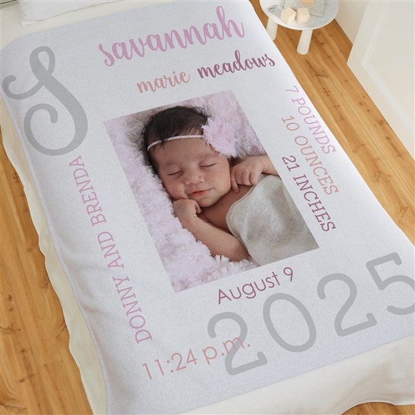 Modern All About Baby Girl Personalized Photo Baby Blankets - 29776