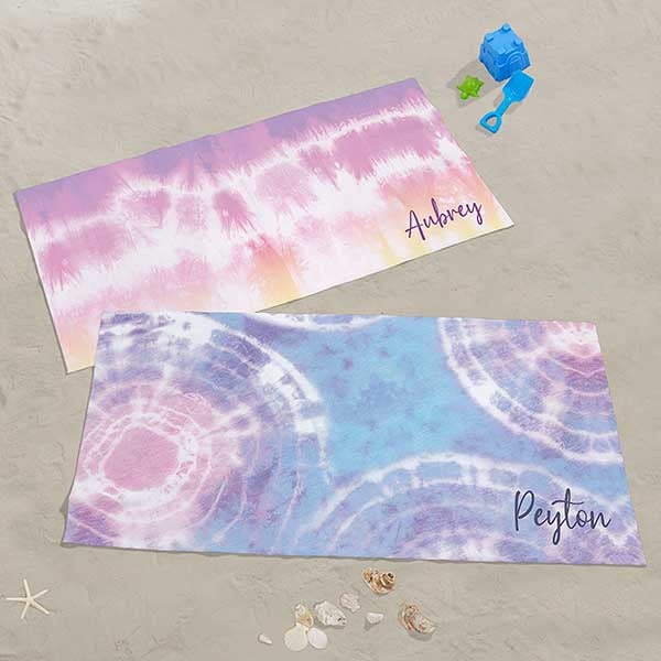 Pastel Tie Dye Kids Name Personalized Beach Towel