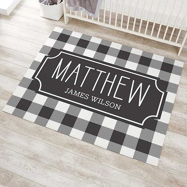 Black White Buffalo Check Personalized Nursery Area Rug 48x60 Baby Gifts