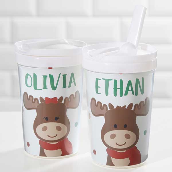 Christmas Moose Personalized Toddler 8oz Straw Sippy Cups - 30438