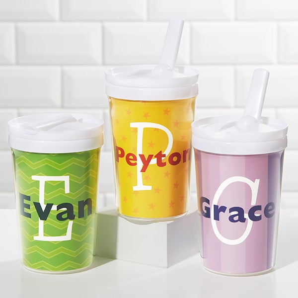 Custom Kids No Spill Straw Cup, 14oz Choose Your Font, Color, and Design 