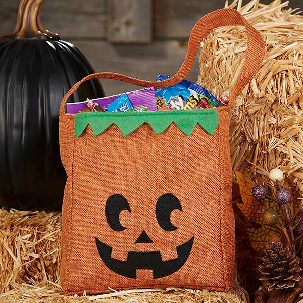 Jack-O'Lantern Burlap Small Halloween Treat Bag - 30486