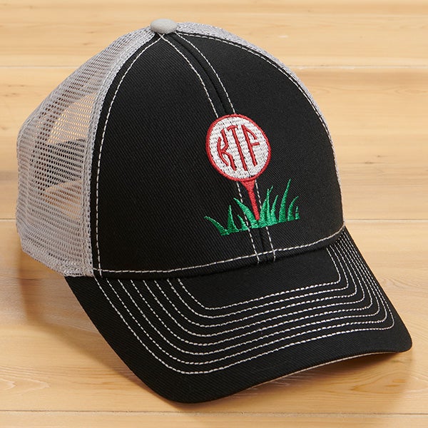 Golf Ball Monogram Embroidered Black-Grey Trucker Hat