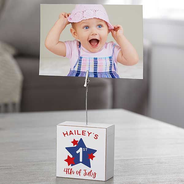 Baby's First 4th of July Personalized Photo Clip Holder Block - 31156