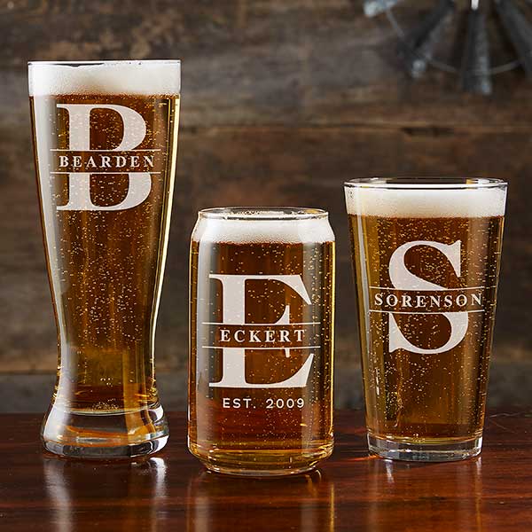 Lavish Last Name Personalized Beer Glasses