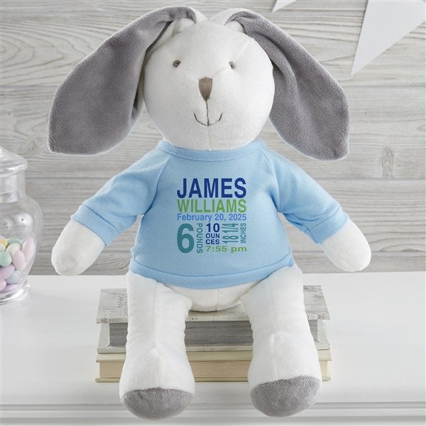 All About Baby Personalized White and Grey Plush Bunny  - 31653