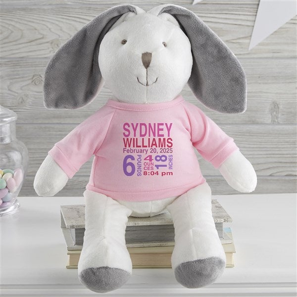 All About Baby Personalized White and Grey Plush Bunny  - 31653