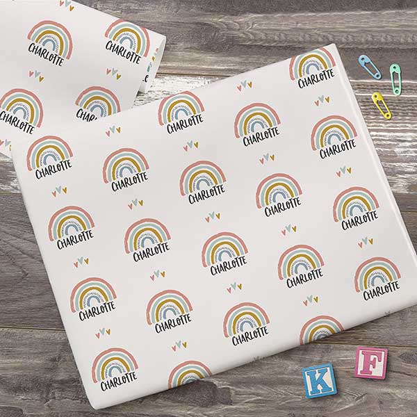 Boho Rainbow Personalized Baby Wrapping Paper Roll