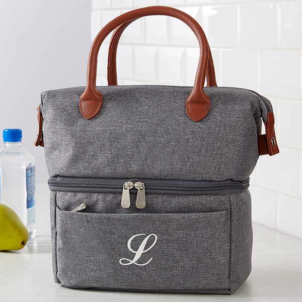 Heathered Gray Embroidered Personalized Lunch Bag