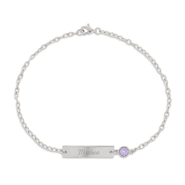 Engraved Bezel Set Birthstone Name Bracelet - 31859D