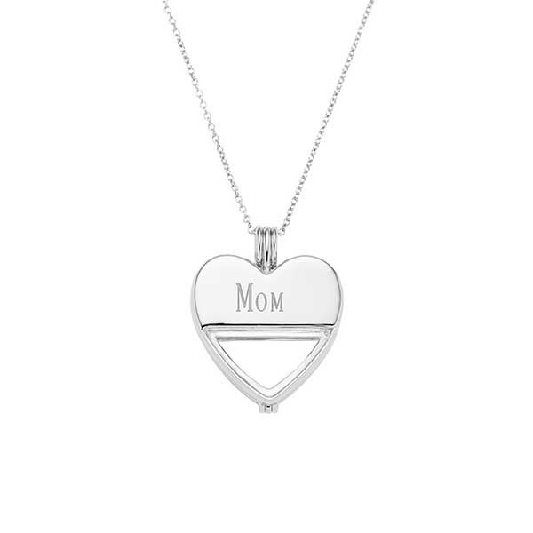 Engraved Glass Heart Birthstone Locket - Sterling Silver