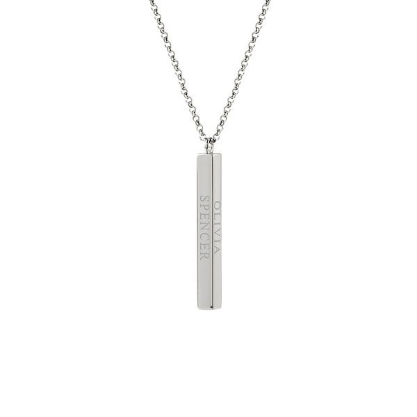 Engraved Vertical Square Necklace - Sterling Silver