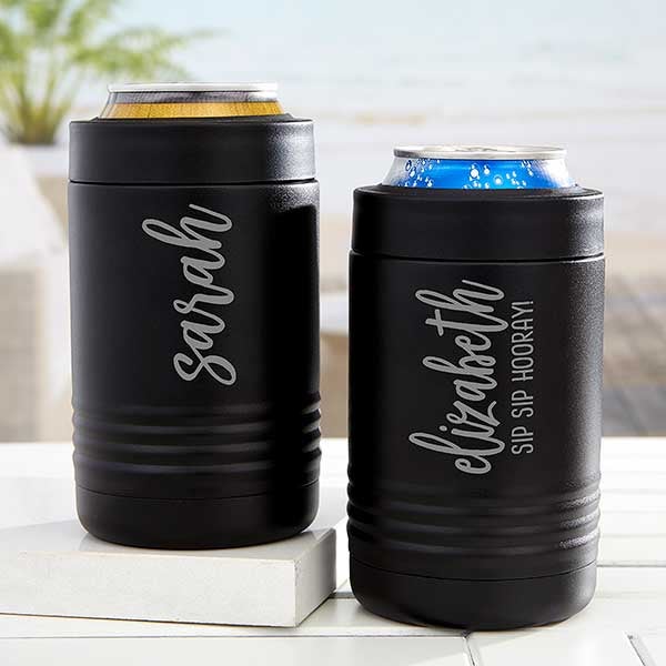4-in-1 Can Cooler, Stainless Steel Triple Insulated Coozies for 12 oz Skinny or Standard Can, Beer Bottle and As A 14 oz Tumbler with Lid, Black